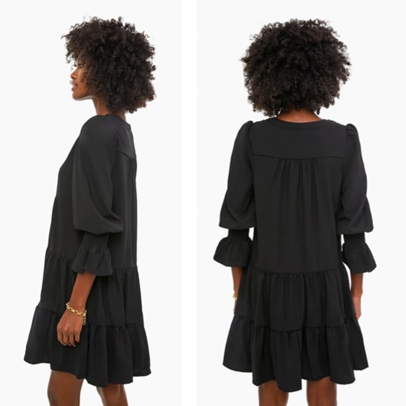 Pomander Place | Black Crepe Kenzo Relaxed Fit Long Sleeve Mini Dress Size S - Picture 3 of 12
